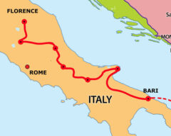 Map of the Via Flaminia rally in Italy from Puglia 2025 and 2026